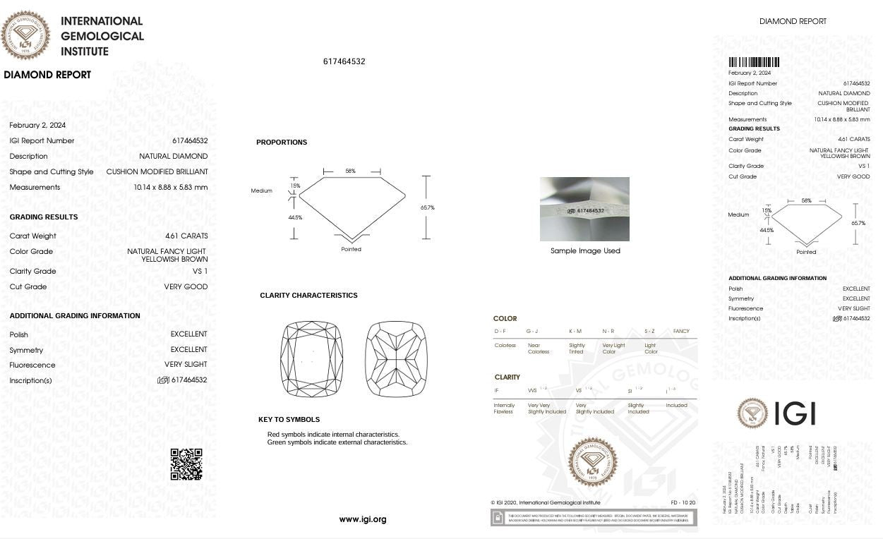 Champagne Diamond 4.61ct Cushion VS1