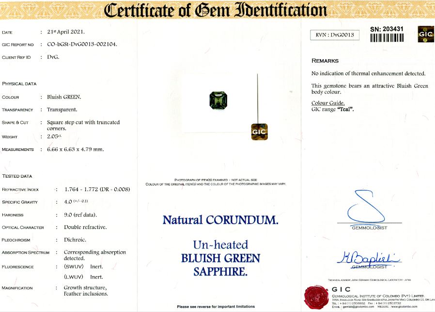 Green Sapphire 2.05ct Octagonal