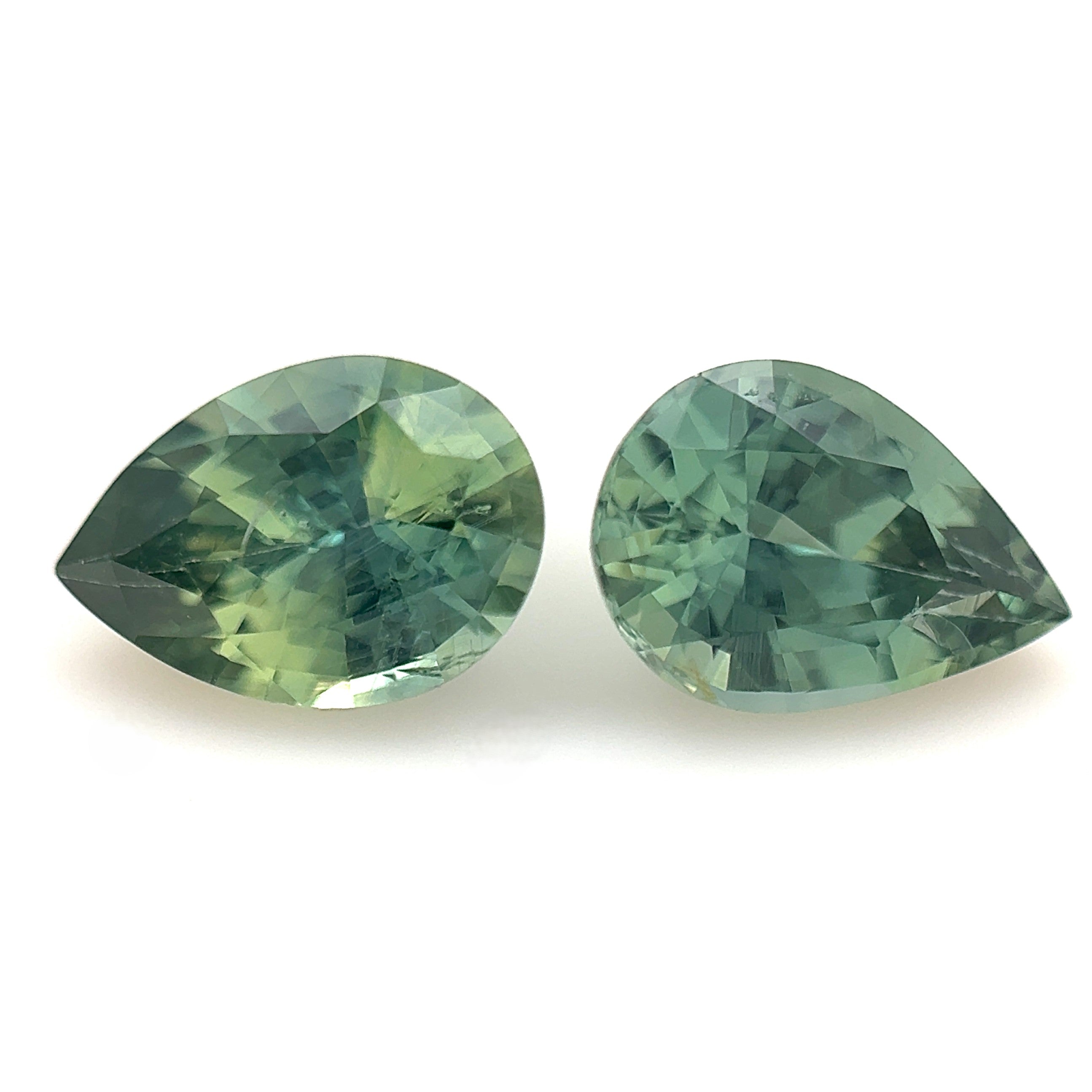 Green Sapphire 1.59ct Pear Pair 2 =