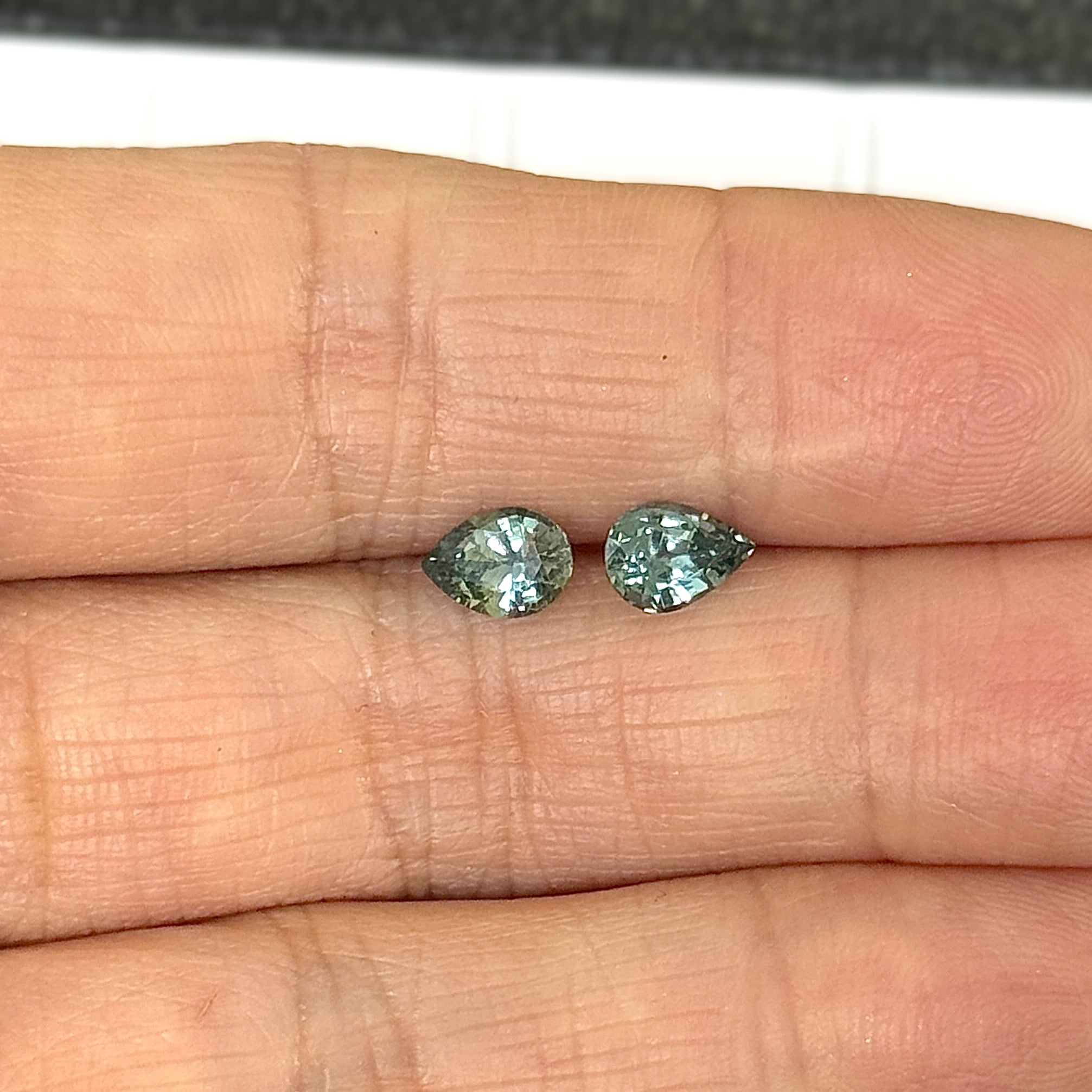 Green Sapphire 1.59ct Pear Pair 2 =