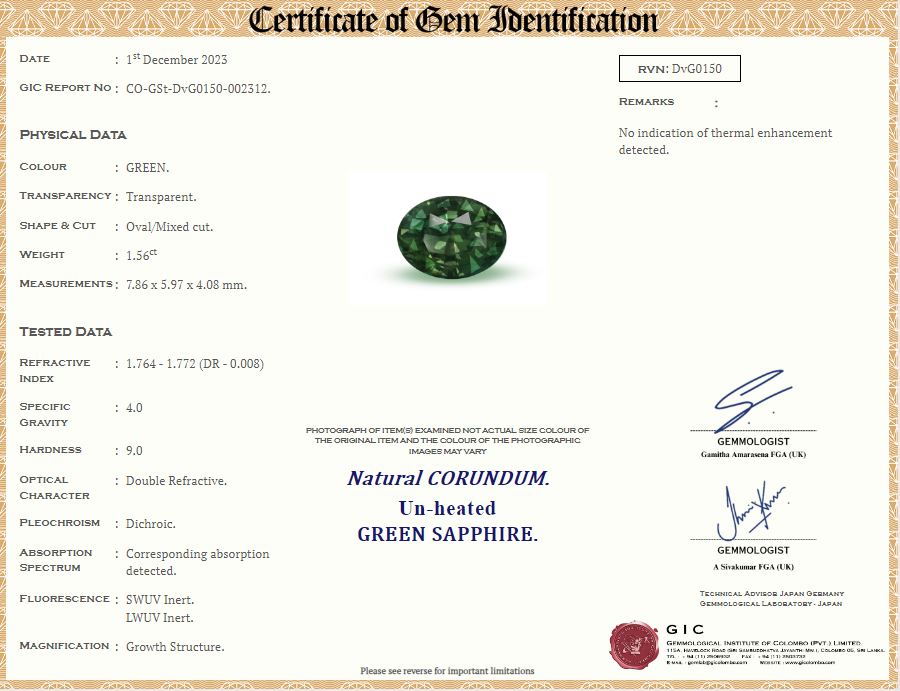 Green Sapphire 1.56ct Oval