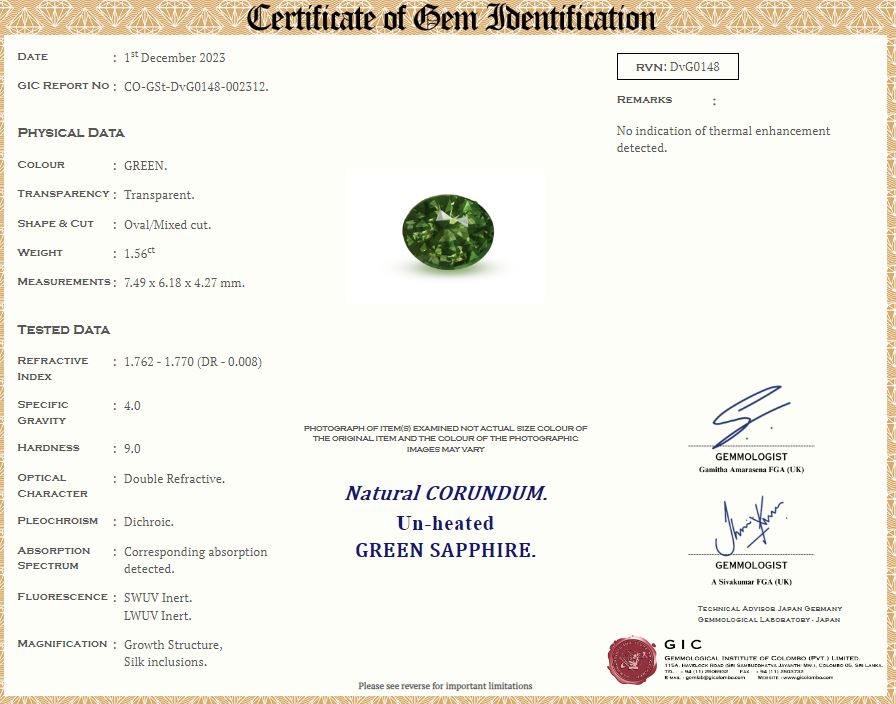 Green Sapphire 1.56ct Oval