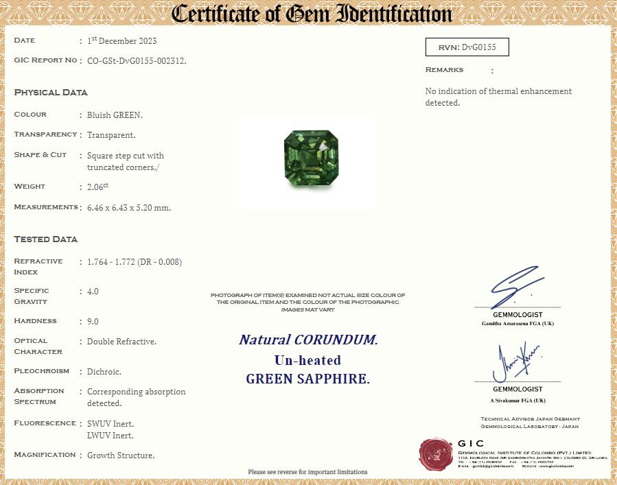 Green Sapphire 2.06ct Octagonal