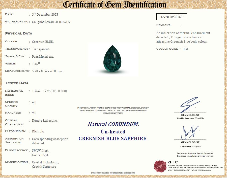 Green Sapphire 1.46ct Pear