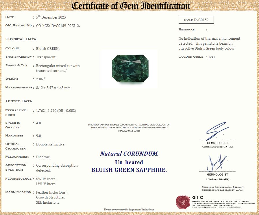 Green Sapphire 2.06ct Radiant