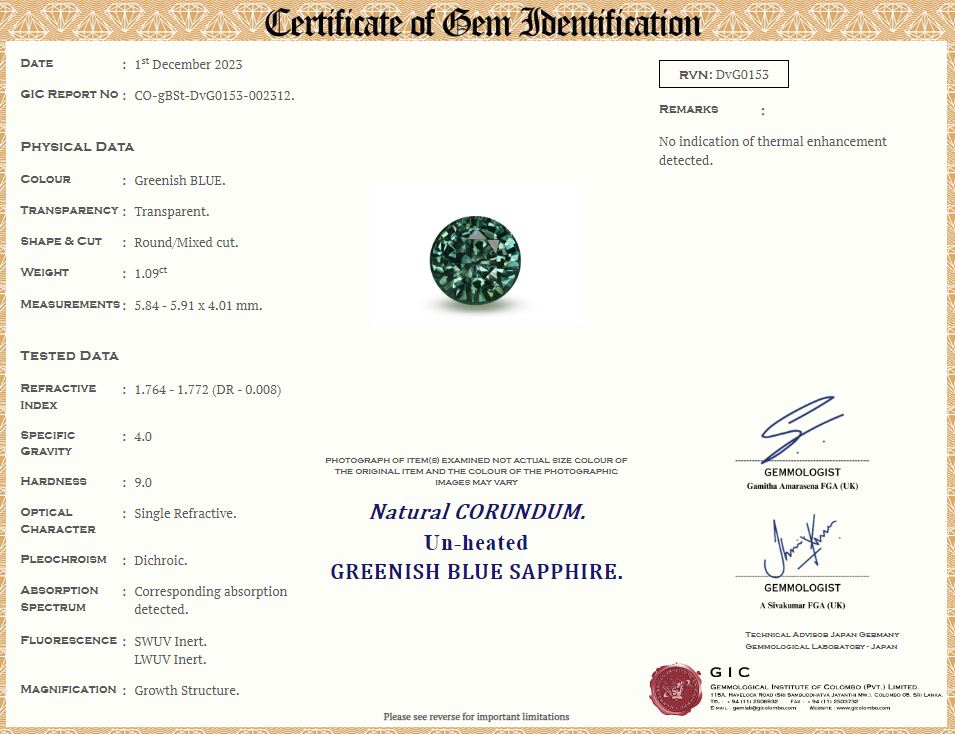 Green Sapphire 1.09ct Round