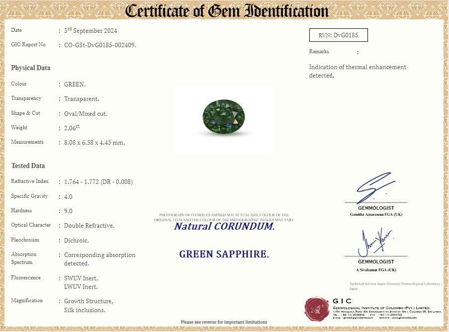 Green Sapphire 2.06ct Oval