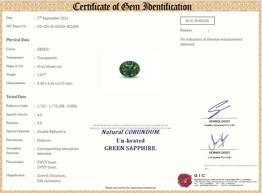 Green Sapphire 2.01ct Oval