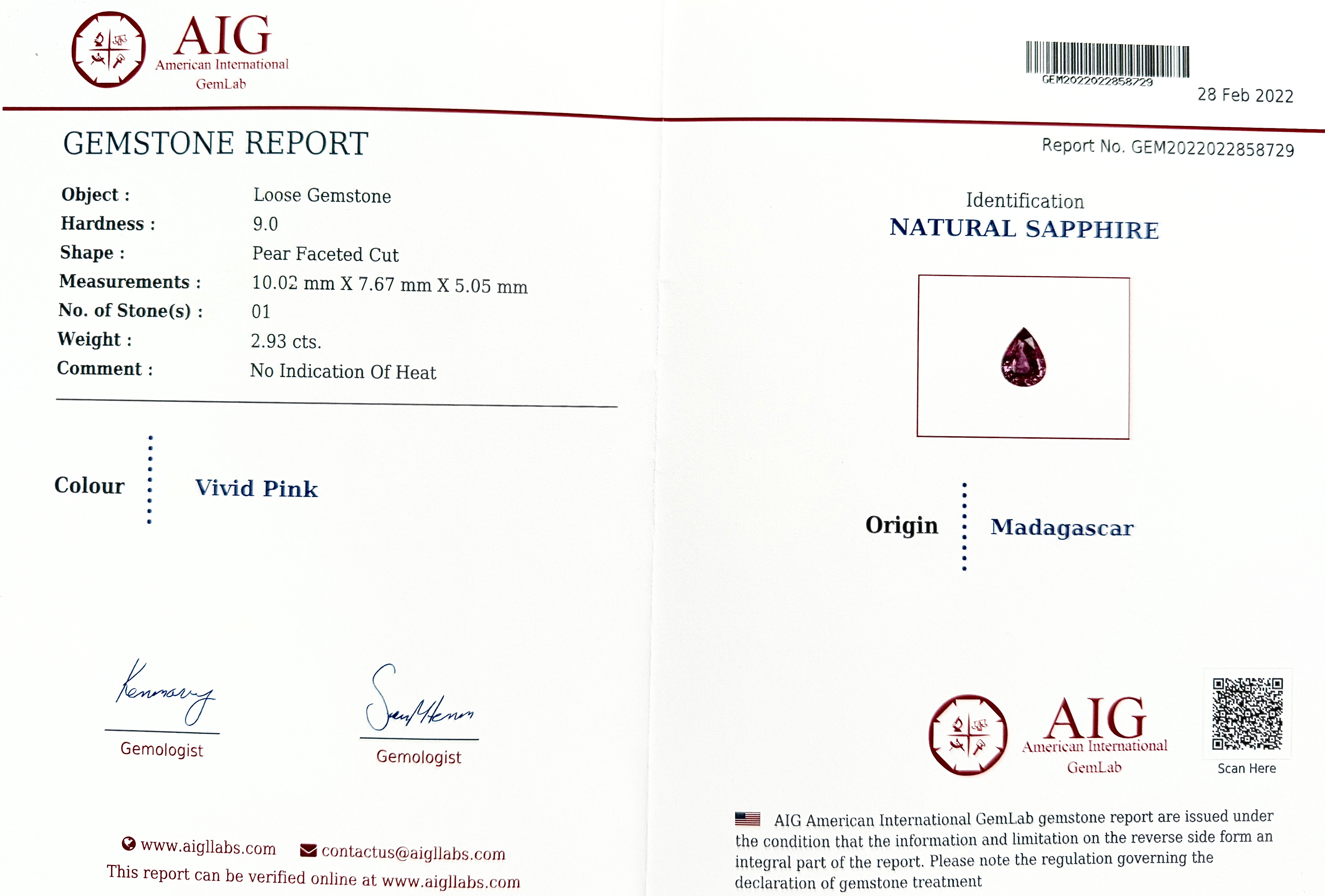 Pink Sapphire 2.93ct Pear