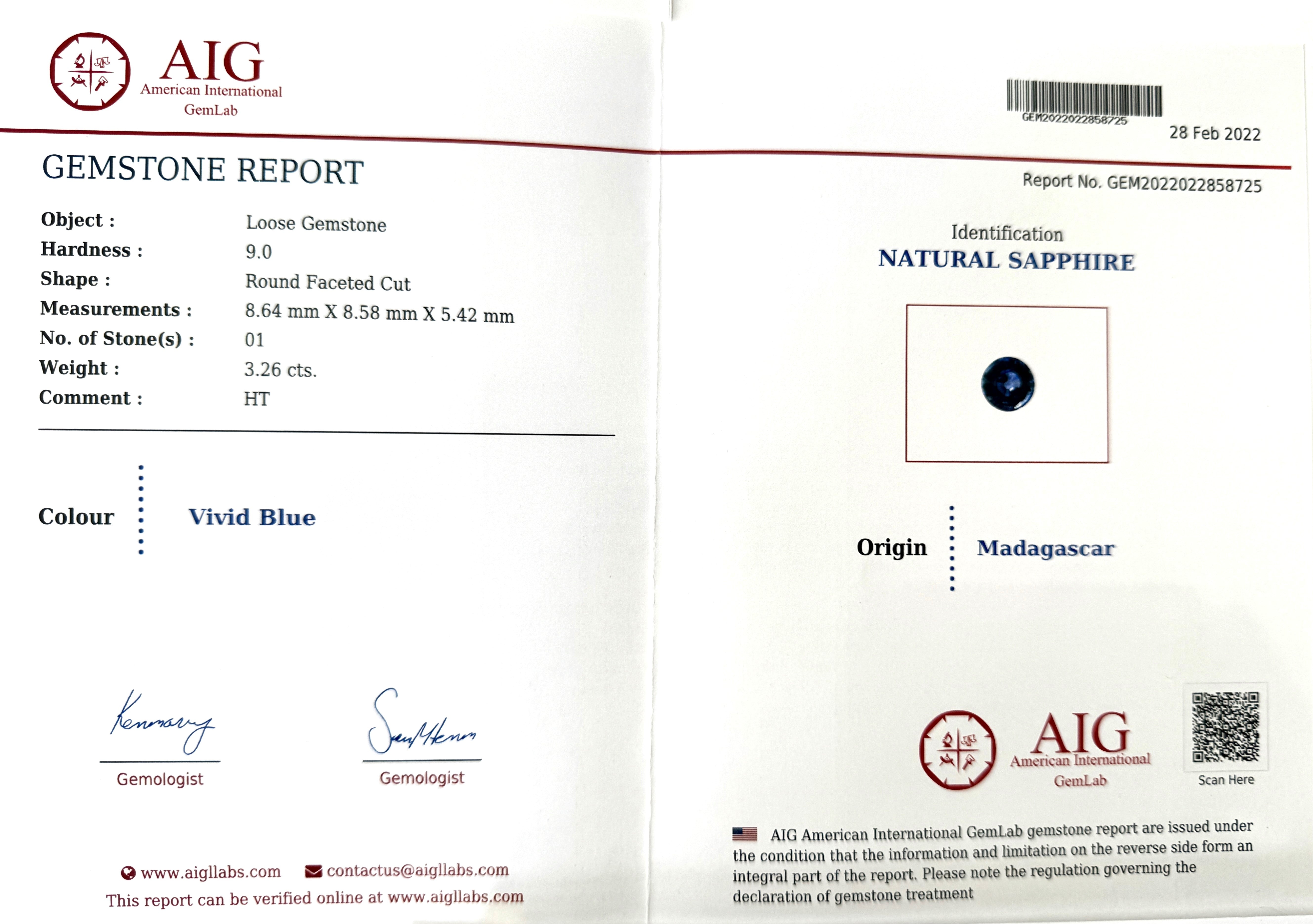 Blue Sapphire 3.26ct Round