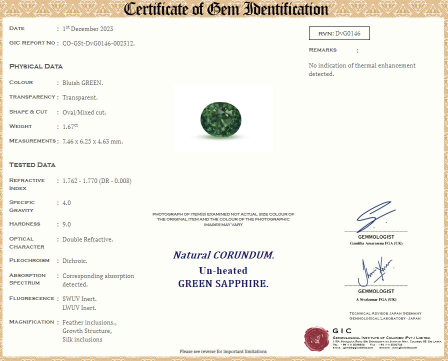 Green Sapphire 1.67ct Oval