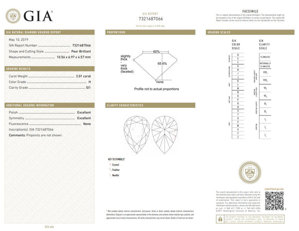 Pear Diamond 2.01 carat GIA Certificate