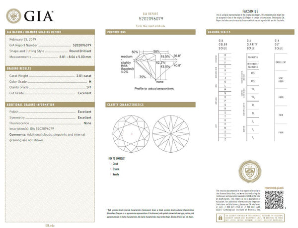 Round Brilliant Diamond 2.01 carat GIA Certificate