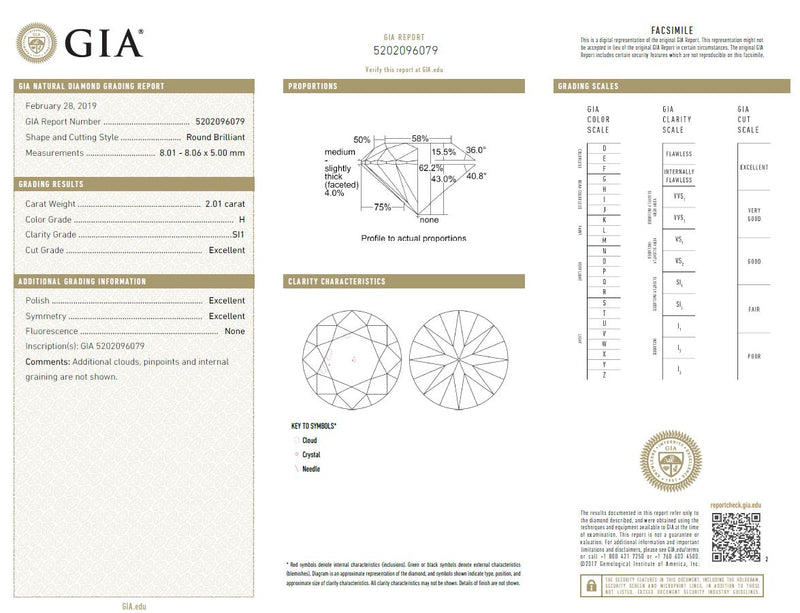 Round Brilliant Diamond 2.01 carat GIA Certificate